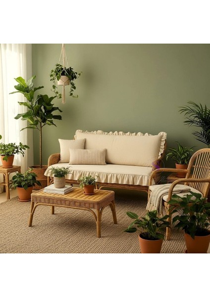 El Yapımı Buldan Yıkanmıs Keten 4 Tarafı Fırfırlı Bank Minderi 110X50X5CM modelleri