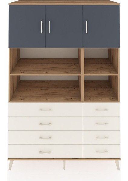 Kronos Dolap 8 Raflı 8 Çekmeceli 3 Kapaklı 132X59X195 Çam-Antrasit/aytaşı