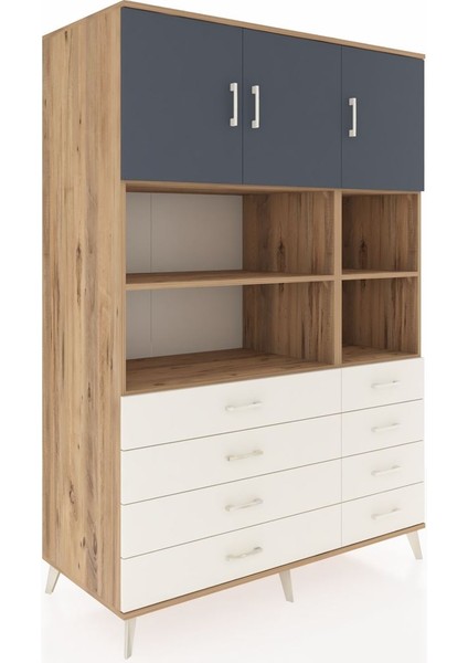 Kronos Dolap 8 Raflı 8 Çekmeceli 3 Kapaklı 132X59X195 Çam-Antrasit/aytaşı fiyatları