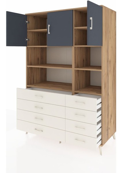 Kronos Dolap 8 Raflı 8 Çekmeceli 3 Kapaklı 132X59X195 Çam-Antrasit/aytaşı modelleri