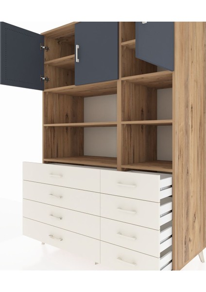 Kronos Dolap 8 Raflı 8 Çekmeceli 3 Kapaklı 132X59X195 Çam-Antrasit/aytaşı fırsatları