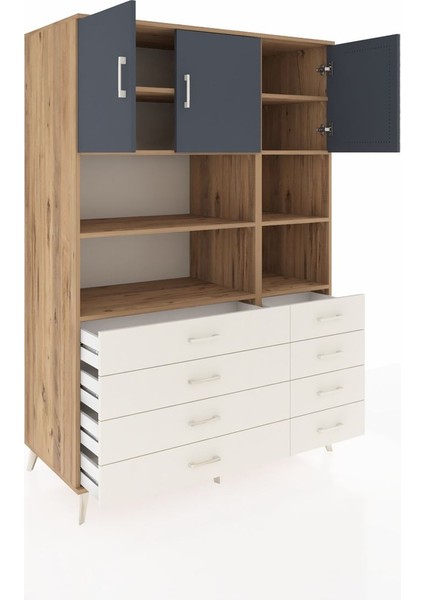 Kronos Dolap 8 Raflı 8 Çekmeceli 3 Kapaklı 132X59X195 Çam-Antrasit/aytaşı indirimleri