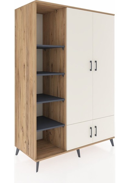 Kronos Dolap 6 Raflı 4 Kapaklı Tek Askılı 132X59X195 Çam-Aytaşı/antrasit fiyatları