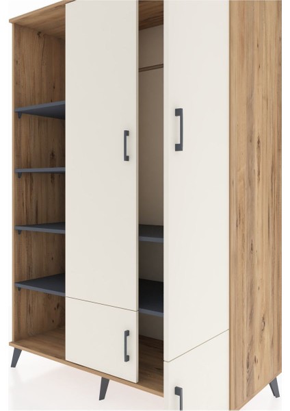 Kronos Dolap 6 Raflı 4 Kapaklı Tek Askılı 132X59X195 Çam-Aytaşı/antrasit fırsatları