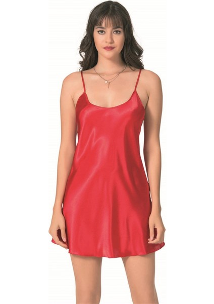 Kırmızı Kısa Saten Gecelik