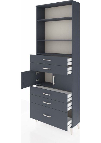 Arges Dolap 4 Raflı 5 Çekmeceli 2 Kapaklı 88X30X243 Antrasit-Antrasit fırsatları