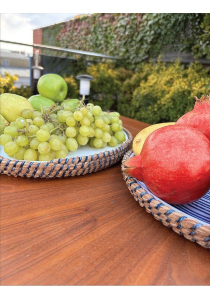 Rustik Tarz Hasır Görünümlü 2’li Servis Sunum Seti – Leke Tutmaz, El Yapımı Dekoratif Sofra Takımı