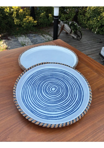 Rustik Tarz Hasır Görünümlü 2’li Servis Sunum Seti – Leke Tutmaz, El Yapımı Dekoratif Sofra Takımı