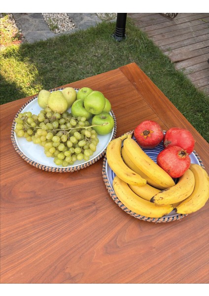 Rustik Tarz Hasır Görünümlü 2’li Servis Sunum Seti – Leke Tutmaz, El Yapımı Dekoratif Sofra Takımı