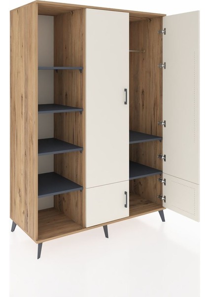 Kronos Dolap 6 Raflı 4 Kapaklı Tek Askılı 132X59X195 Çam-Aytaşı/antrasit indirimleri