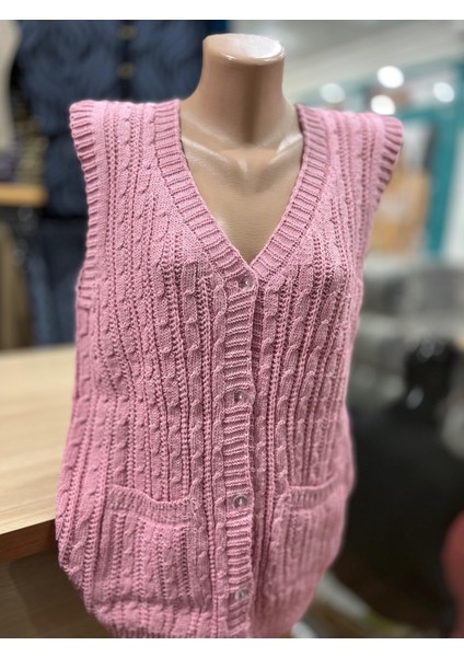 Kadın Triko Düğmeli Cepli Yelek fiyatları