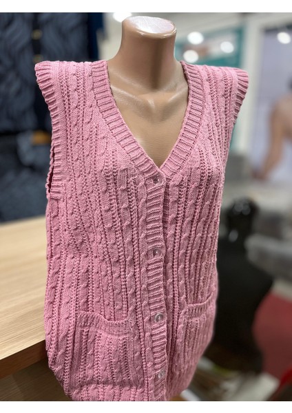 Kadın Triko Düğmeli Cepli Yelek modelleri