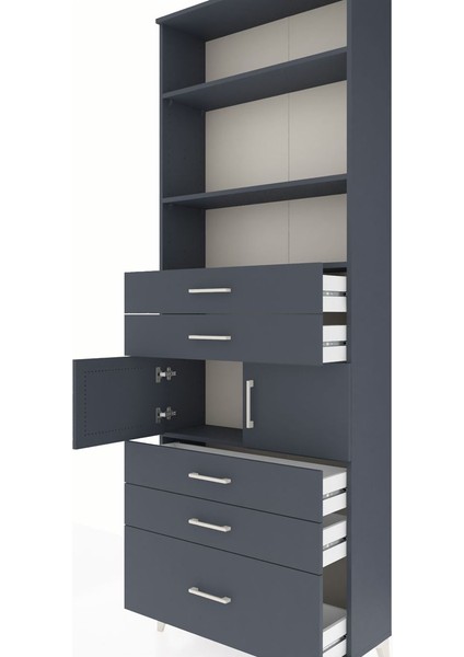 Arges Dolap 4 Raflı 5 Çekmeceli 2 Kapaklı 88X30X243 Antrasit-Antrasit indirimleri