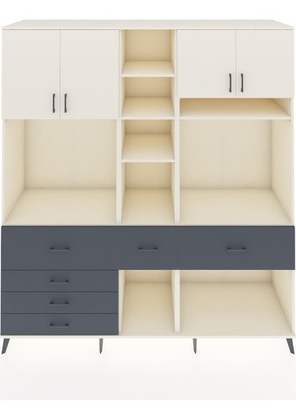 Kronos Dolap 11 Raflı 6 Çekmeceli 4 Kapaklı 220X59X243 Aytaşı-Aytaşı/antrasit