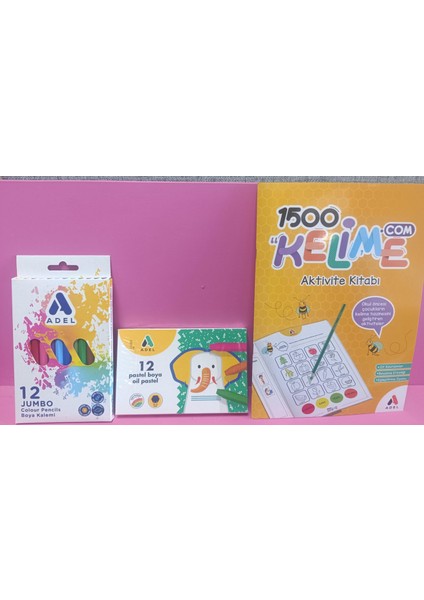 12 'li Jumbo Kuru Boya Kalemi, 12 ' Li Pastel Boya , 1500 Kelime Aktivite Kitabı