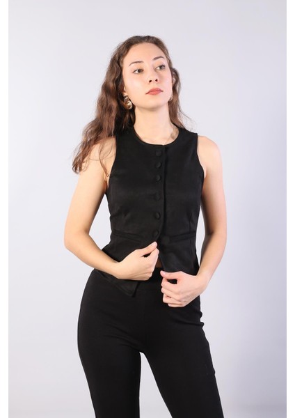 6435 Kaplama Düğmeli Süet Yelek