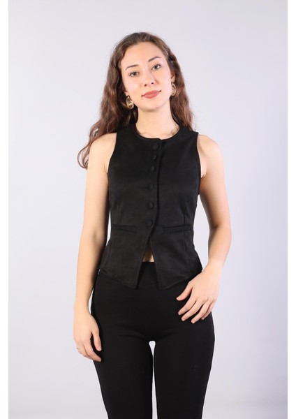 6435 Kaplama Düğmeli Süet Yelek fiyatları