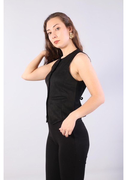 6435 Kaplama Düğmeli Süet Yelek modelleri