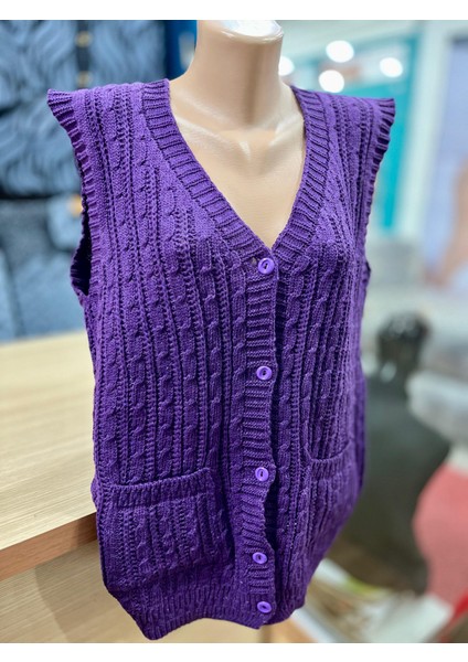 Kadın Triko Düğmeli Cepli Yelek modelleri