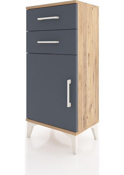 Arges Komodin Tek Raflı 2 Çekmeceli Tek Kapaklı 44X30X96 Çam-Antrasit modelleri