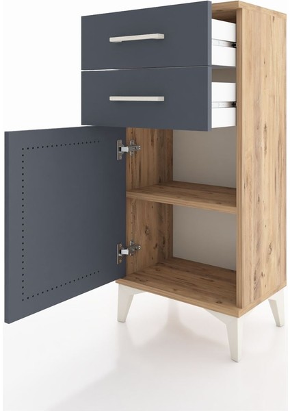 Arges Komodin Tek Raflı 2 Çekmeceli Tek Kapaklı 44X30X96 Çam-Antrasit fırsatları