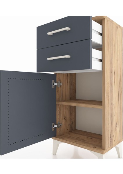 Arges Komodin Tek Raflı 2 Çekmeceli Tek Kapaklı 44X30X96 Çam-Antrasit indirimleri