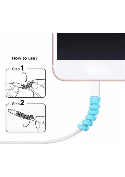 8li Telefon Tablet Şarj Kablosu Koruyucu Silikon Spiral Yay Aparat, Kırılmaya Bükülmeye Karşı 8 Adet Kablo Ucu Koruyucu modelleri