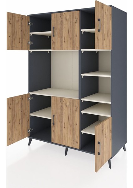 Kronos Dolap 10 Raflı 6 Kapaklı 132X59X195 Antrasit-Çam/aytaşı modelleri