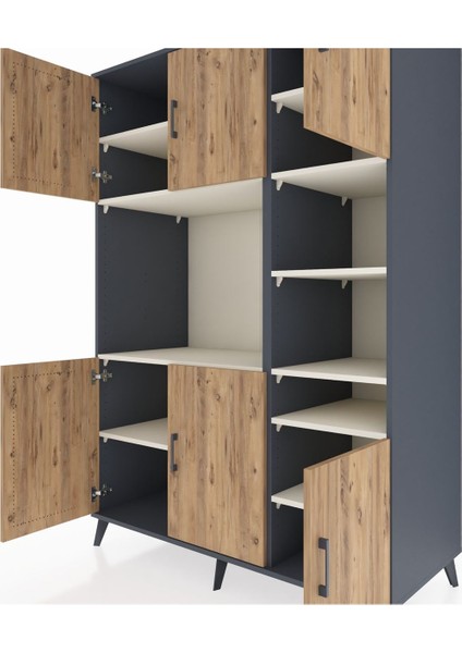 Kronos Dolap 10 Raflı 6 Kapaklı 132X59X195 Antrasit-Çam/aytaşı fırsatları