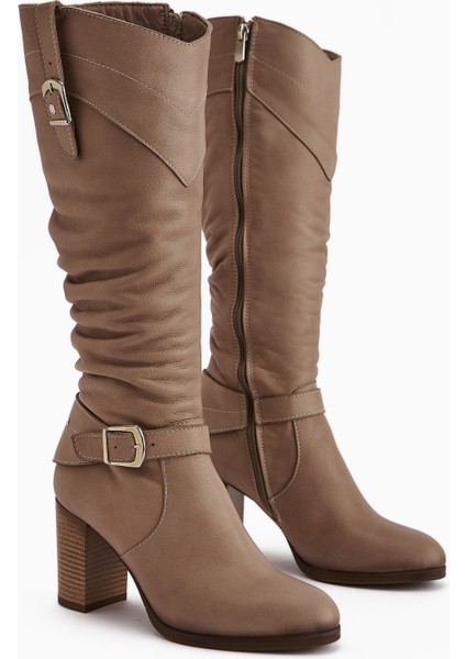 Ting Hakiki Deri Vizon Toka Detaylı Kadın Topuklu Çizme modelleri