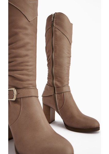 Ting Hakiki Deri Vizon Toka Detaylı Kadın Topuklu Çizme fırsatları