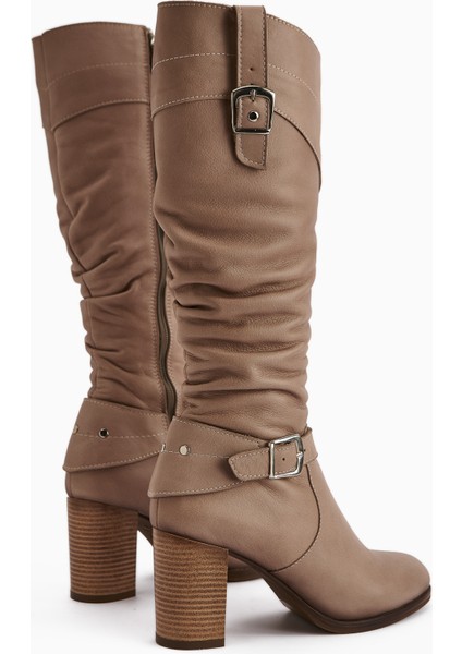 Ting Hakiki Deri Vizon Toka Detaylı Kadın Topuklu Çizme indirimleri