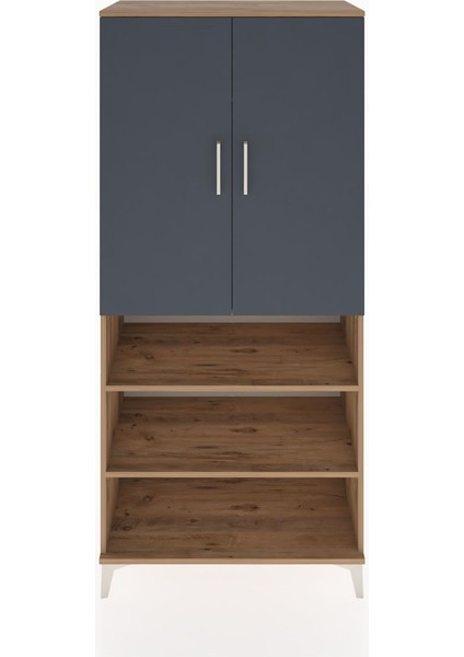 Hyperion Dolap 4 Raflı 2 Kapaklı Tek Askılı 88X44X195 Çam-Antrasit