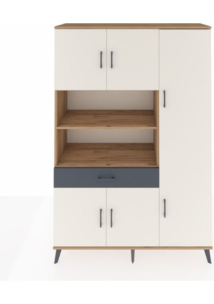 Hyperion Dolap 10 Raflı Tek Çekmeceli 6 Kapaklı 132X44X195 Çam-Aytaşı/antrasit