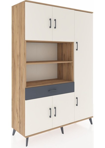 Hyperion Dolap 10 Raflı Tek Çekmeceli 6 Kapaklı 132X44X195 Çam-Aytaşı/antrasit fiyatları