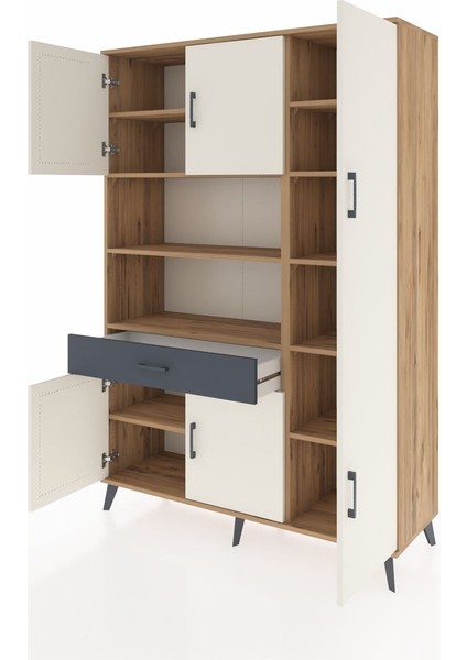 Hyperion Dolap 10 Raflı Tek Çekmeceli 6 Kapaklı 132X44X195 Çam-Aytaşı/antrasit modelleri