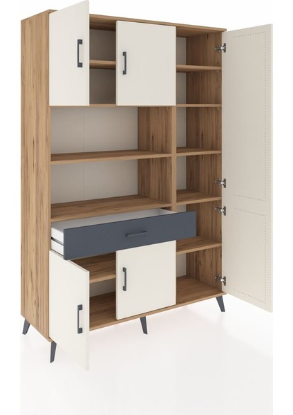 Hyperion Dolap 10 Raflı Tek Çekmeceli 6 Kapaklı 132X44X195 Çam-Aytaşı/antrasit indirimleri