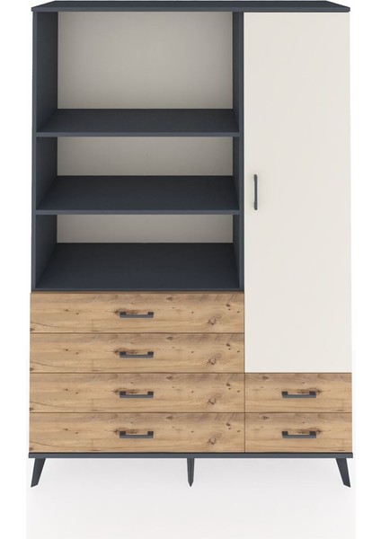 Hyperion Dolap 7 Raflı 6 Çekmeceli Tek Kapaklı 132X44X195 Antrasit-Aytaşı/çam