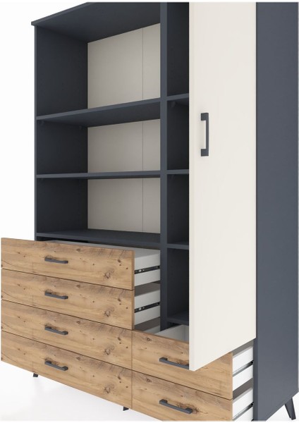 Hyperion Dolap 7 Raflı 6 Çekmeceli Tek Kapaklı 132X44X195 Antrasit-Aytaşı/çam fırsatları