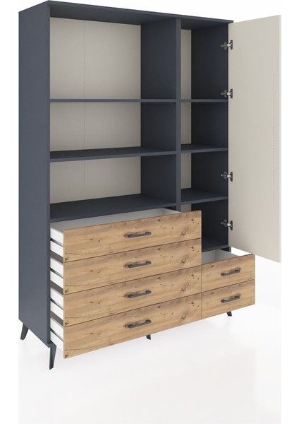 Hyperion Dolap 7 Raflı 6 Çekmeceli Tek Kapaklı 132X44X195 Antrasit-Aytaşı/çam indirimleri