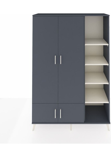 Hyperion Dolap 6 Raflı 4 Kapaklı Tek Askılı 132X44X195 Antrasit-Antrasit/aytaşı