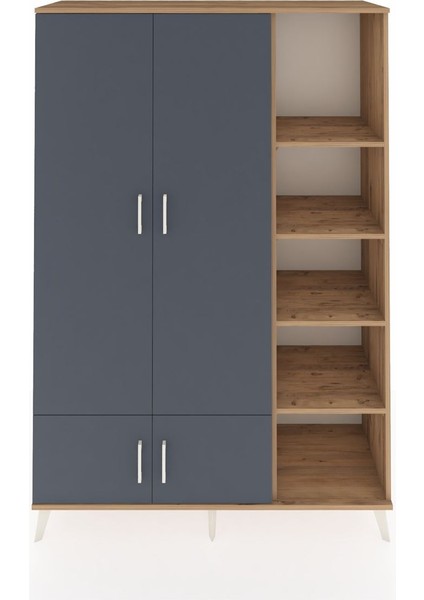 Hyperion Dolap 6 Raflı 4 Kapaklı Tek Askılı 132X44X195 Çam-Antrasit/çam
