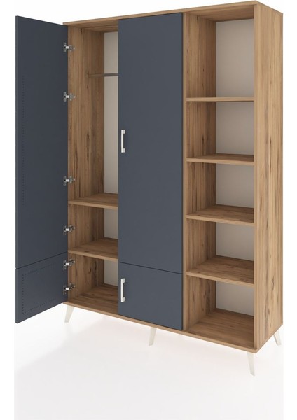 Hyperion Dolap 6 Raflı 4 Kapaklı Tek Askılı 132X44X195 Çam-Antrasit/çam modelleri