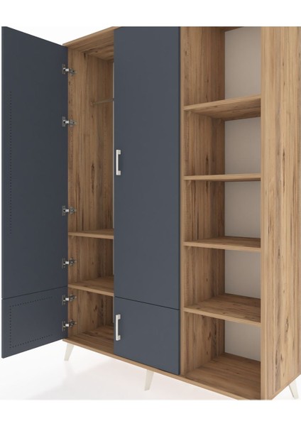 Hyperion Dolap 6 Raflı 4 Kapaklı Tek Askılı 132X44X195 Çam-Antrasit/çam fırsatları
