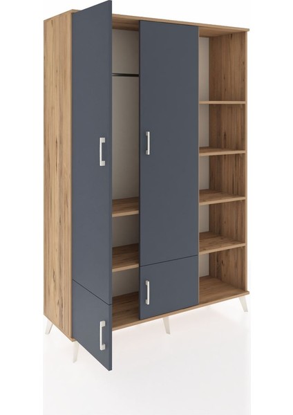 Hyperion Dolap 6 Raflı 4 Kapaklı Tek Askılı 132X44X195 Çam-Antrasit/çam indirimleri