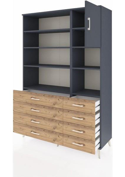 Hyperion Dolap 8 Raflı 8 Çekmeceli Tek Kapaklı 132X44X195 Antrasit-Antrasit/çam modelleri