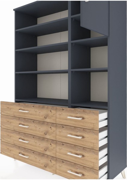 Hyperion Dolap 8 Raflı 8 Çekmeceli Tek Kapaklı 132X44X195 Antrasit-Antrasit/çam fırsatları