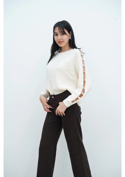 Kollar Düğmeli Bisiklet Yaka Kazak