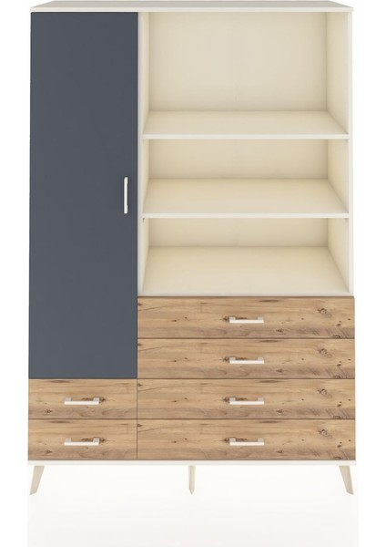 Hyperion Dolap 7 Raflı 6 Çekmeceli Tek Kapaklı 132X44X195 Aytaşı-Antrasit/çam