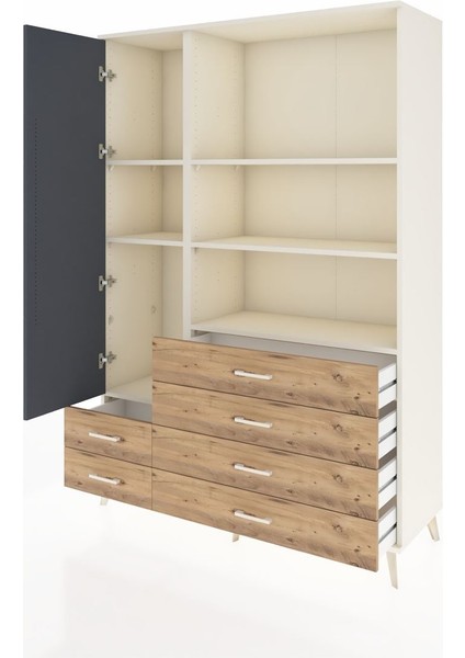 Hyperion Dolap 7 Raflı 6 Çekmeceli Tek Kapaklı 132X44X195 Aytaşı-Antrasit/çam modelleri